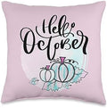Hello October Pumpkin Fall Thanksgiving Halloween Pumpkins Throw Pillow by Unknown