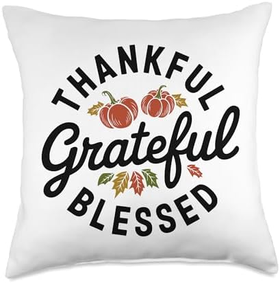 Thankful Grateful Blessed, Friendsgiving Thanksgiving Throw Pillow by HadleyDesigns
