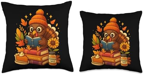 Thanksgiving Turkey Reader for Autumn Bookworms Throw Pillow - Image 3