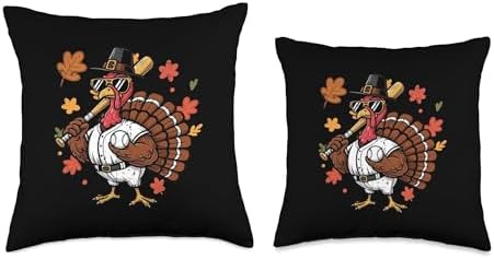 Thanksgiving Baseball Player Turkey Fall Sport Men Boys Kids Throw Pillow - Image 3