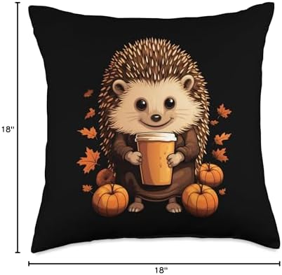 Hedgehog Porcupine Pumpkin Spice Latte Autumn Halloween Throw Pillow - Image 4