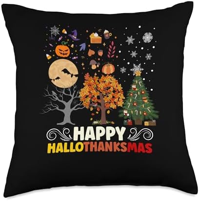 Wonderful Holidays Hallothanksmas Celebration Halloween Thanksgiving Christmas Hallothanksmas Trees Throw Pillow, 18x18, Multicolor by Unknown