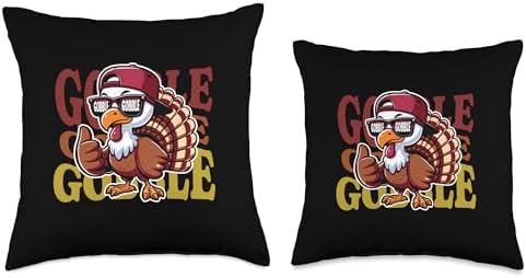 Retro Gobble Gobble Thanksgiving Turkey Wobble Autumn Fall Throw Pillow - Image 3