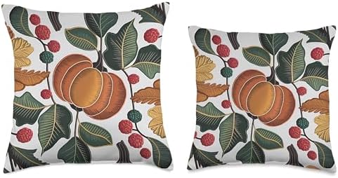 Autumn Pumpkins and Berries Thanksgiving Fall Leaves Art Throw Pillow - Image 3