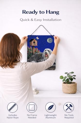 Caroline's Treasures PPP3018DS1216 Bearded Collie Moon Shine Wall or Door Hanging Prints Aluminum Metal Sign Kitchen Wall Bar Bathroom Plaque Home Decor Front Door Plaque, 12x16, Multicolor