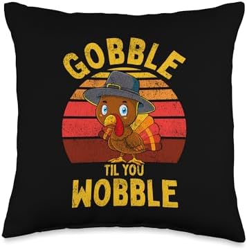 Gobble Til You Wobble Baby Turkey Thanksgiving Kids Toddler Throw Pillow by Unknown