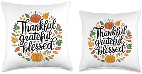Thankful Grateful Blessed, Friendsgiving Thanksgiving Throw Pillow - Image 3