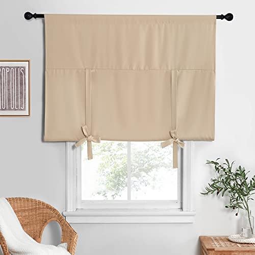 NICETOWN Farmhouse Tie Up Shade - Window Valance for Kitchen Balloon Curtain Rod Pocket Drapery for Home Decor Adjustable Valance, 52W x 63L in, Biscotti Beige, 1 Panel - Image 5