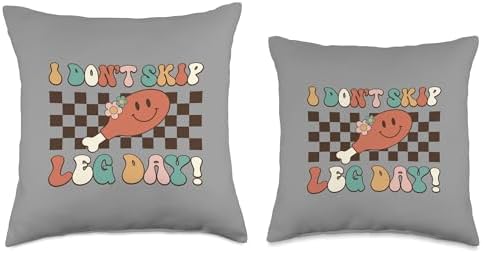 Vixxa Thanksgiving I Don't Skip Leg Day Retro Funny Thanksgiving Women Men Throw Pillow, 16x16, Multicolor - Image 3
