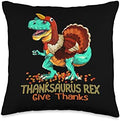 Coolest Turkey Trex Dinosaur Happy Thanksgiving Boys Funny Throw Pillow by Unknown