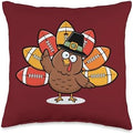 Funny Thanksgiving Football Player Autumn Fall Baby Turkey Throw Pillow by Unknown