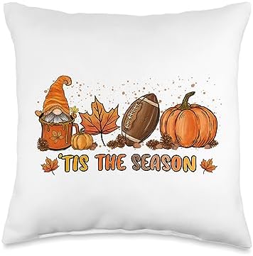 Autumn Thanksgiving Pumpkin Spice Gnome Tis The Season Pumpkin Fall Leaf Spice Latte Football Throw Pillow, 16x16, Multicolor by Unknown