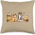 Border Collie Coffee Pumpkin Spice Dog Fall Thanksgiving Throw Pillow by Unknown