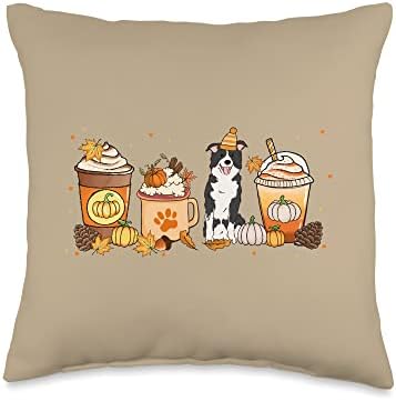 Border Collie Coffee Pumpkin Spice Dog Fall Thanksgiving Throw Pillow by Unknown