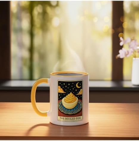 The Deviled Egg Tarot Card Ceramic Mug, Yellow/White, 11oz - Image 3