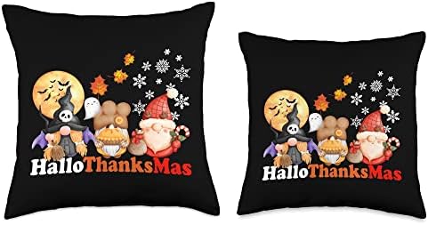 Happy Hallothanksmas Gnomes Halloween Thanksgiving Christmas Throw Pillow - Image 3
