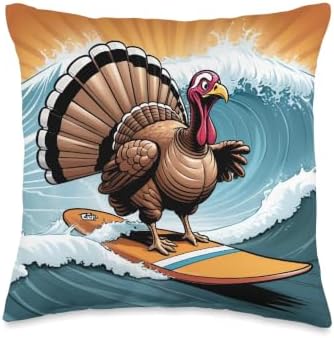 Thanksgiving Turkey Surfing a Wave Throw Pillow by Unknown