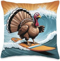 Thanksgiving Turkey Surfing a Wave Throw Pillow by Unknown