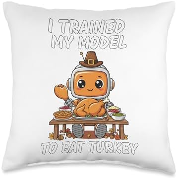 Futuristic Robot Eating Turkey Funny Thanksgiving Day AI Throw Pillow by Unknown