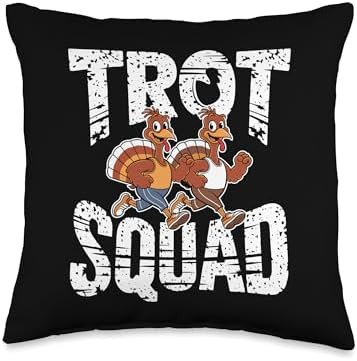 Trot Squad, Friendsgiving Squad Running Thanksgiving Throw Pillow by HadleyDesigns
