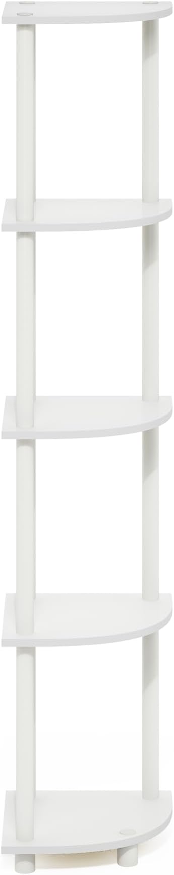 Furinno Turn-N-Tube Corner Shelf, 5-Tier Corner Bookshelf, Open Storage Shelves, for Organization and Storage, Living Room, Home Office, Garage, Bedroom, White