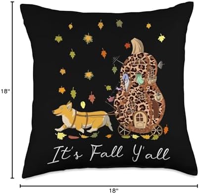 It's Fall Y'All Corgi, Gnome & Pumpkin Leopard Thanksgiving Throw Pillow - Image 4