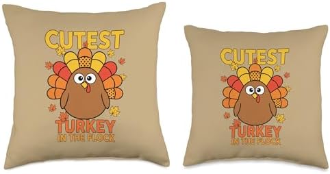 Cutest Turkey in The Flock, Thanksgiving Turkey Day Kids Throw Pillow - Image 3