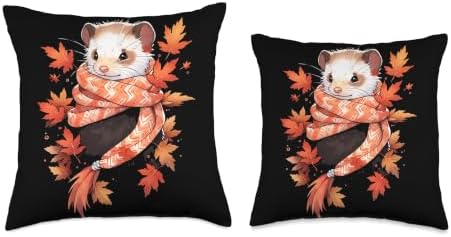 Ferret Autumn Autumn Leaves Thanksgiving Throw Pillow - Image 3