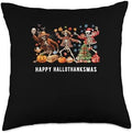 Halloween Thanksgiving Christmas HalloThanksMas Skeleton Throw Pillow by Unknown