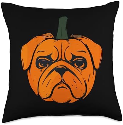 Pug Pumpkin Halloween Thanksgiving – Cute Dog Lover Throw Pillow by Unknown