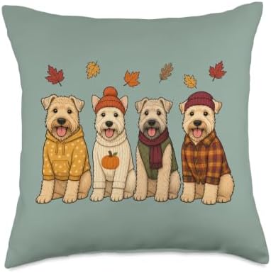 Wheaten Terrier Fall Autumn Season Pumpkin Dog Throw Pillow by Unknown
