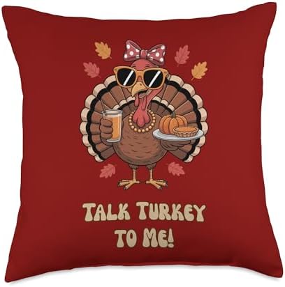 Talk Turkey to Me Coffee Bow Thanksgiving Turkey Pumpkin Pie Throw Pillow by Unknown