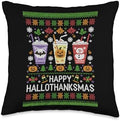 Happy Hallothanksmas Halloween Thanksgiving Christmas Mashup Throw Pillow by Unknown