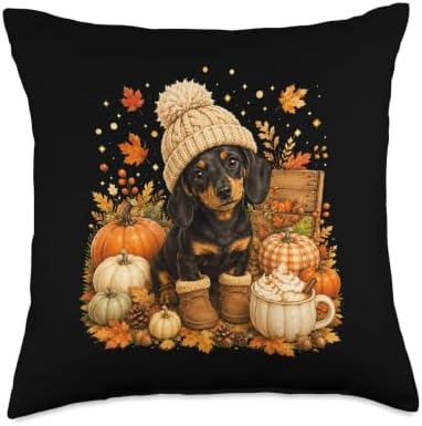 Gifts Cute Autumn Wiener Dog Thanksgiving Dachshund Fall Throw Pillow by Unknown