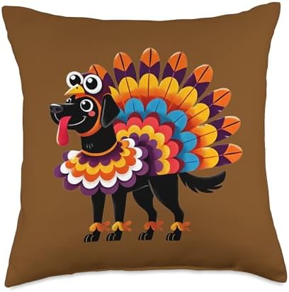 Black Lab Turkey Funny Thanksgiving Animal Dog Canine Pet Throw Pillow by Unknown