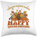 Thankful Grateful Blessed Happy Thanksgiving Turkey Groovy Throw Pillow, 18x18, Multicolor by Unknown