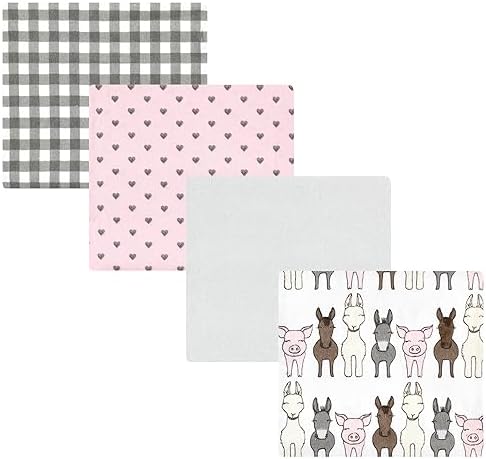 Hudson Baby Unisex Baby Cotton Poly Flannel Receiving Blankets, Farm Friends Pink, One Size by HudsonBaby