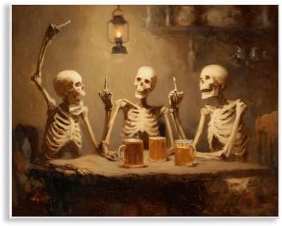 Skeletons Drinking at Tavern, 11 x 14 Inch Mounted Print on Wall Plaque