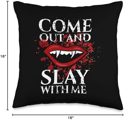 Come Out And Slay With Me Vampire Fangs Halloween Throw Pillow