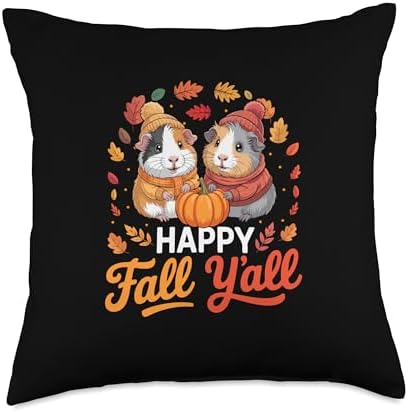 Fall Y'all Thanksgiving Couple Guinea Pigs Colorful Leaves Throw Pillow by Unknown