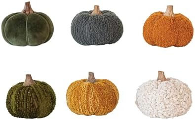 Creative Co-Op Boucle Velvet Pumpkin Holiday Decor with Wood Stem, Multicolor, Set of 6 by Unknown