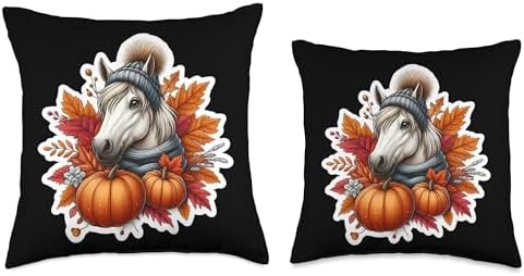 Autumn Fall Horse Lover Thanksgiving Pumpkin Leaves Cute Throw Pillow - Image 3
