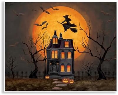 Haunted Night Mansion Halloween, 11 x 14 Inch Mounted Print on Wall Plaque