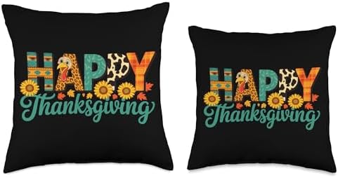 Retro Happy Thanksgiving - Turkey Sunflower Leopard Print Throw Pillow - Image 3