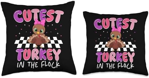 Cutest Turkey in The Flock Kids Thanksgiving Humor Autumn Throw Pillow - Image 3