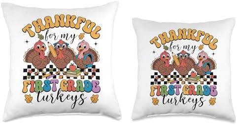 Thankful for My First Grade Turkeys Thanksgiving Teacher Throw Pillow - Image 3