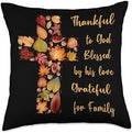 Thankful Grateful Blessed Christian Thanksgiving Leaf Cross Throw Pillow by Unknown