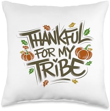 Thankful For My Tribe, Friendsgiving Squad, Thanksgiving Throw Pillow by HadleyDesigns