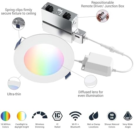 HALO HLB LED Recessed Lighting 4 in Smart Wi-Fi RGBWW Canless ceiling Light