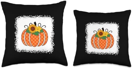 Funny Thanksgiving Orange Plaid Pumpkin Buffalo Women Girls Throw Pillow - Image 3